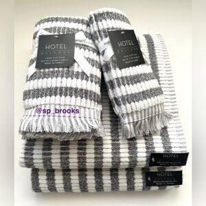 🎁6PC Hotel Balfour Bath Towel Set - Cotton Textured Off White and Heather Gray